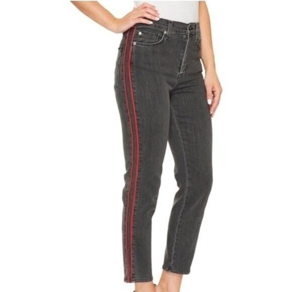 Hudson Zoeey High Rise Black Jeans Red Side Stripe Women’s Size 27 Ankle Denim - Picture 1 of 10